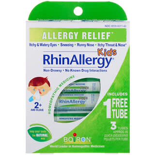 Boiron, Para niños, RinAlergia, Alivio de la alergia, 3 tubos, 80 gránulos de rápida disolución cada uno