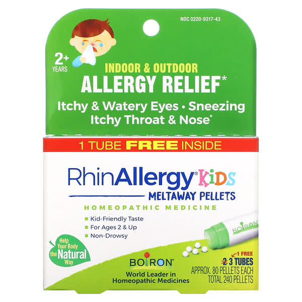 Boiron, キッズ、RhinAllergy、 Allergy Relief、チューブ3本、速溶性ペレット各80粒