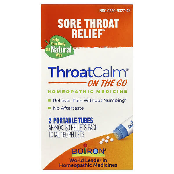 Boiron, ThroatCalm® 온 더 고, 튜브 2정, 펠릿 1정당 80정