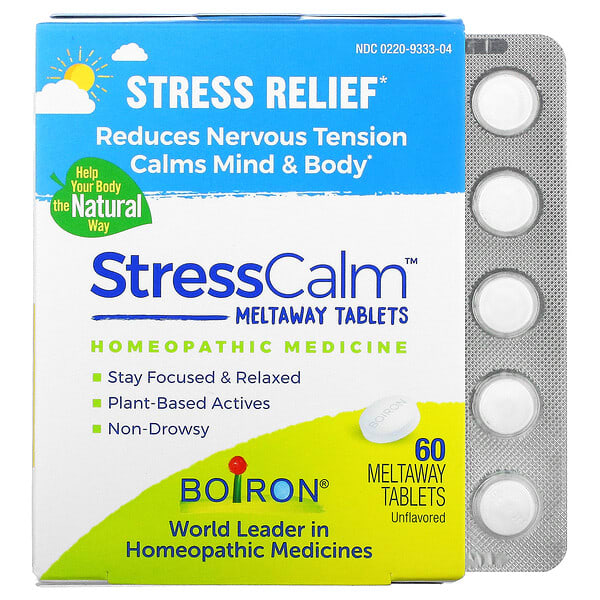 Boiron, Stress Calm Meltaway, таблетки для снятия стресса, без добавок, 60 таблеток Meltaway