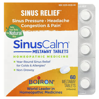 Boiron, SinusCalm®, Sinus Relief, Entlastung und Beruhigung der Nasennebenhöhlen, geschmacksneutral, 60 Schmelztabletten