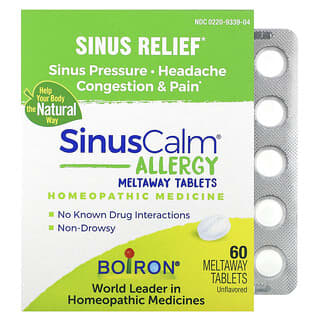 Boiron, SinusCalm Allergy, Sinus Relief, Unflavored, 60 Meltaway Tablets