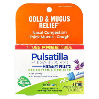 Boiron, Pulsatilla, Soulagement du rhume et du mucus, Pastilles fondantes, 30C, 3 tubes, 80 granules chacun