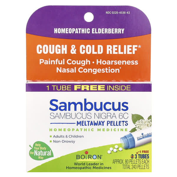 Sambucus, Meltaway Pellets, 6C, 3 Tubes, Approx. 80 Pellets Each