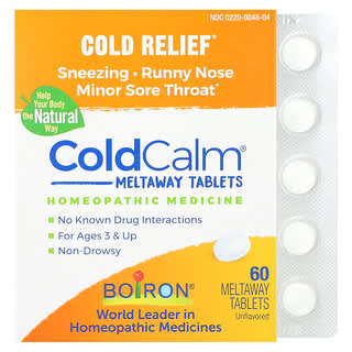 Boiron, ColdCalm, Cold Relief, For Ages 3 & Up, Unflavored, 60 Meltaway Tablets