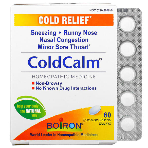 Boiron, ColdCalm ผลิตภัณฑ์บรรเทาอาการหวัด บรรจุเม็ดละลายเร็ว 60 เม็ด