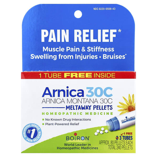 Boiron, Arnica Montana, 30C, Muscle Relief, 3 Tubes, Approx. 80 Pellets Each
