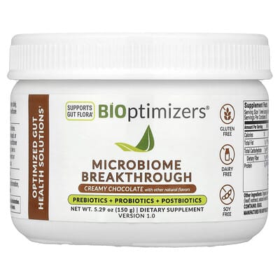 BIOptimizers, Microbiome Breakthrough, Prebiotic + Probiotic + Prebiotic, Creamy Chocolate, 5.29 oz (150 g)