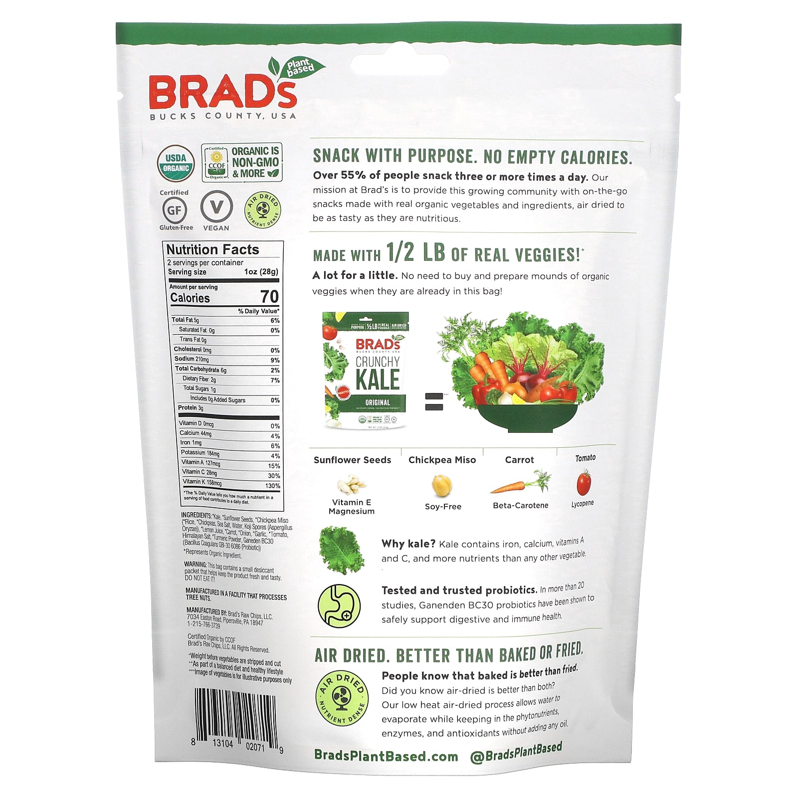 Brad's Plant Based, Crunchy Kale, Original , 2 oz (57 g)
