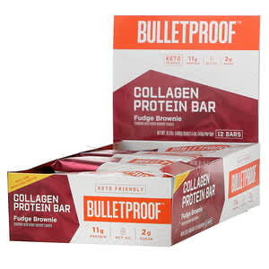 BulletProof, Collagen Protein Bars, Fudge Brownie, 12 Bars, 1.4 oz (40 g) Each