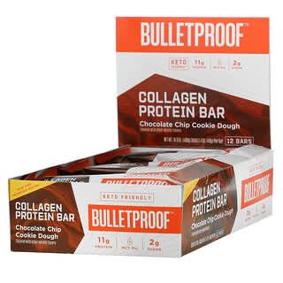 BulletProof, Collagen Protein Bar, Chocolate Chip Cookie Dough, 12 Bars, 1.4 oz (40 g) Each
