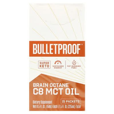 BulletProof, Brain Octane® C8 Medium Chain Triglyceride Oil, 15 Packets, 0.5 fl oz (15 ml) Each