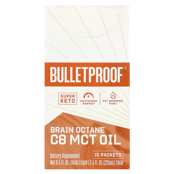 BulletProof, Brain Octane® C8 MCT Oil , 15 Packets, 0.5 fl oz (15 ml) Each