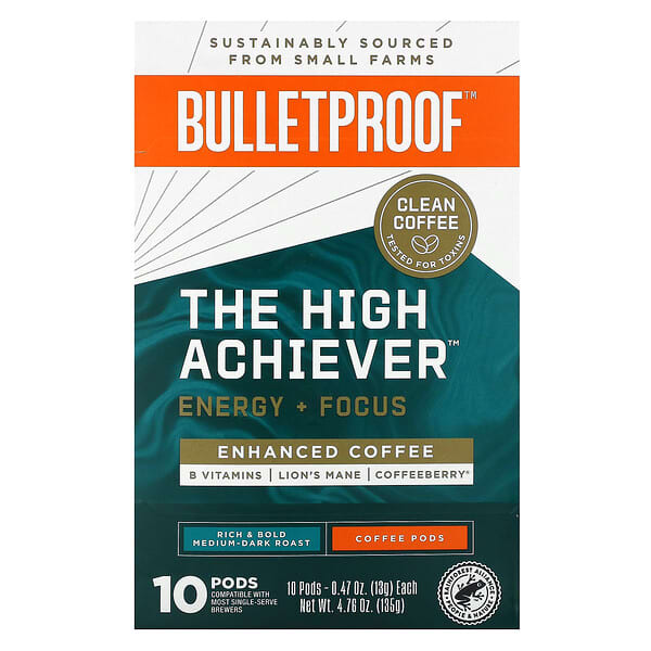 BulletProof, The High Achiever Coffee Pods, Medium Dark Roast, 10 Pods ...