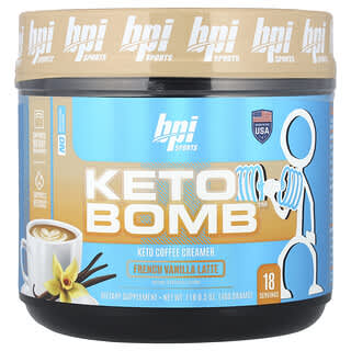 BPI Sports, Keto Bomb, Leche en polvo cetogénica para café y té, Latte de vainilla francés, 468 g (1 lb 0,5 oz)