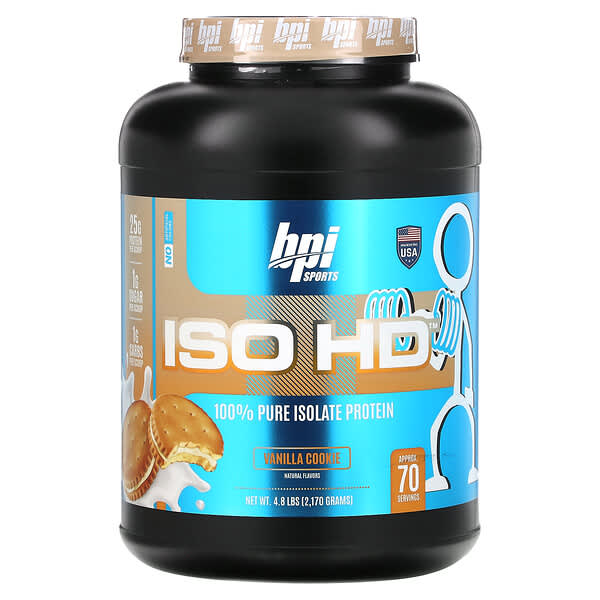 BPI Sports, ISO HD, 100% Pure Isolate Protein, Vanilla Cookie, 4.8 lbs ...