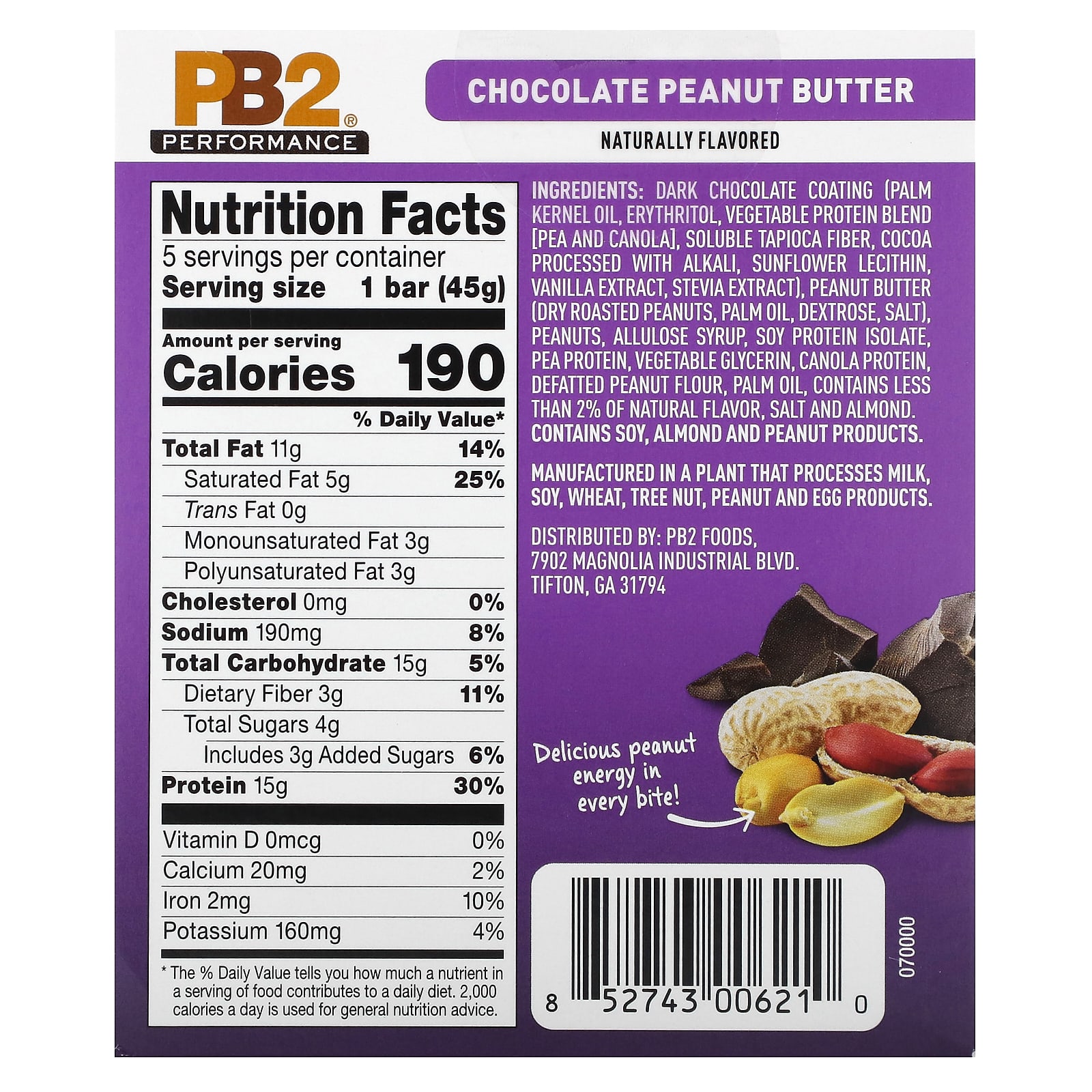 PB2 Foods, PB2 Performance, Plant Protein Bars, Chocolate Peanut Butter