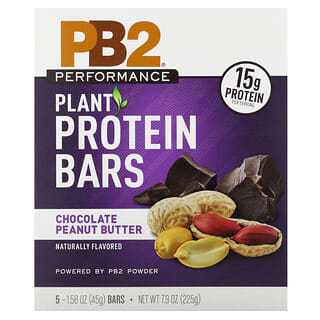 PB2 Foods, PB2 Performance, Plant Protein Bars, Chocolate Peanut Butter , 5 Bars, 1.58 oz (45 g)