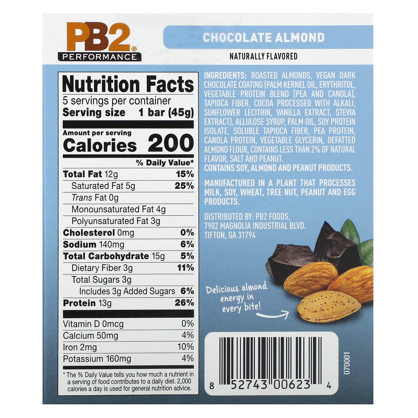 PB2 Foods, PB2 Performance, Plant Protein Bars, Chocolate Almond, 5