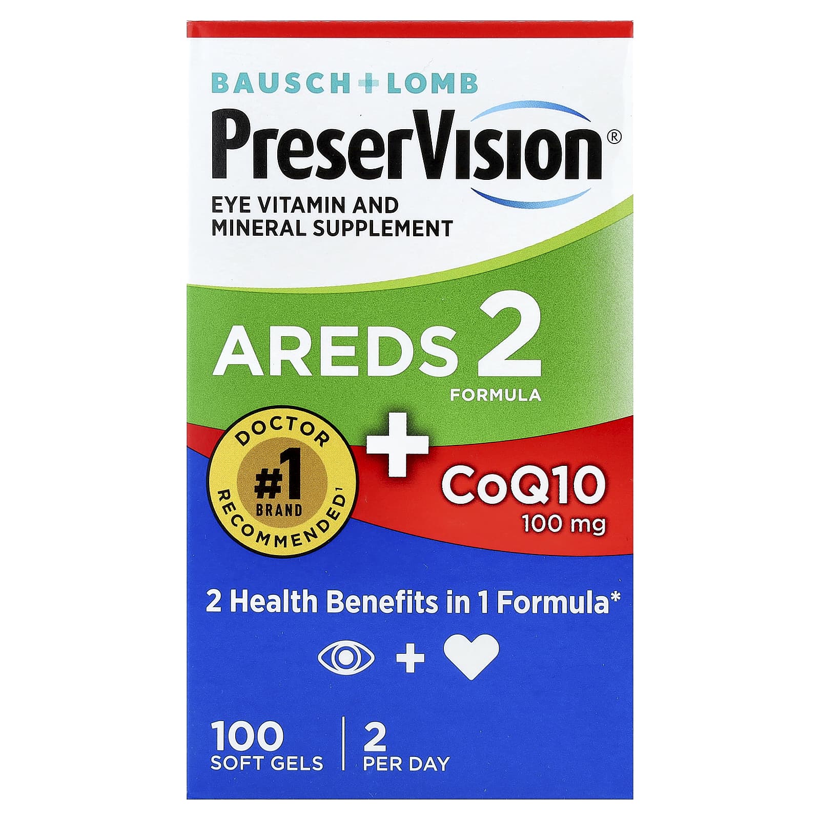PreserVision, Areds 2 Formula + коэнзим Q10, 100 капсул
