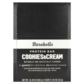 Barebells, Barrita proteica, Galletas y crema, 12 barritas, 55 g (1,94 oz) cada una