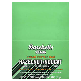 Barebells, Vegan Protein Bar, Hazelnut & Nougat, 12 Bars, 1.94 oz (55 g) Each