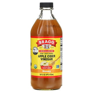 Bragg, Органический нефильтрованный яблочный уксус, мед, 473 мл (16 жидк. Унций)