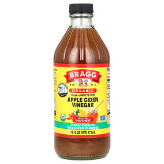 Bragg‏, חומץ סיידר תפוחים אורגני עם 'האמא', דבש וקאיין, 473 מ"ל (16 אונקיות נוזל)