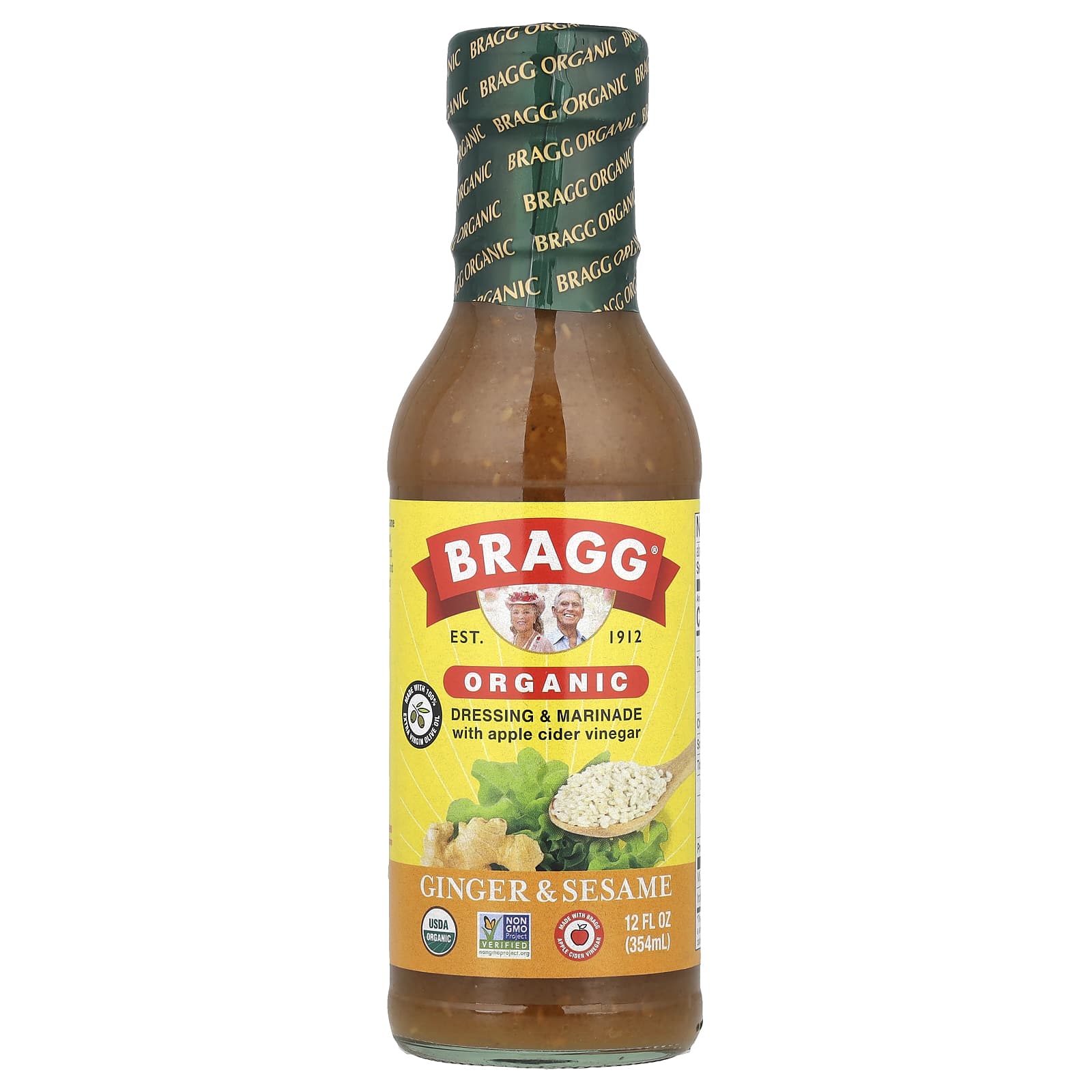 Bragg, органическая заправка и маринад с яблочным уксусом, имбирем и кунжутом, 354 мл (12 жидк. унций)