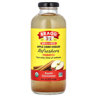 Bragg, Rafraîchissants au vinaigre de cidre de pomme biologique, Prébiotiques, Pomme et cannelle, 473 ml