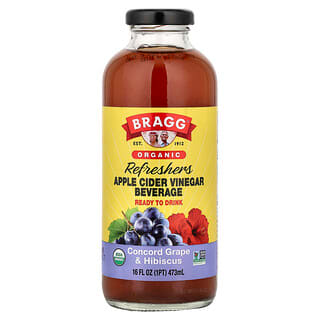 Bragg, Organic Apple Cider Vinegar Refreshers, Beverage, Concord Grape & Hibiscus, 16 fl oz (473 ml)