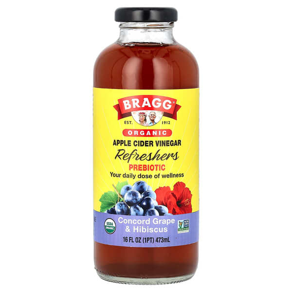Bragg, Organic Apple Cider Vinegar Refreshers, Prebiotic, Concord Grape &amp; Hibiscus, 16 fl oz (473 ml)
