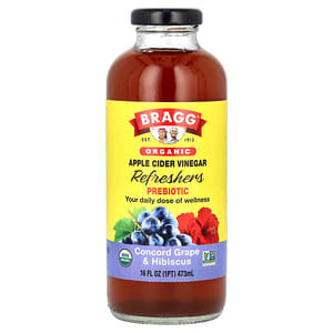 Bragg, Organic Apple Cider Vinegar Refreshers, Prebiotic, Concord Grape & Hibiscus, 16 fl oz (473 ml)