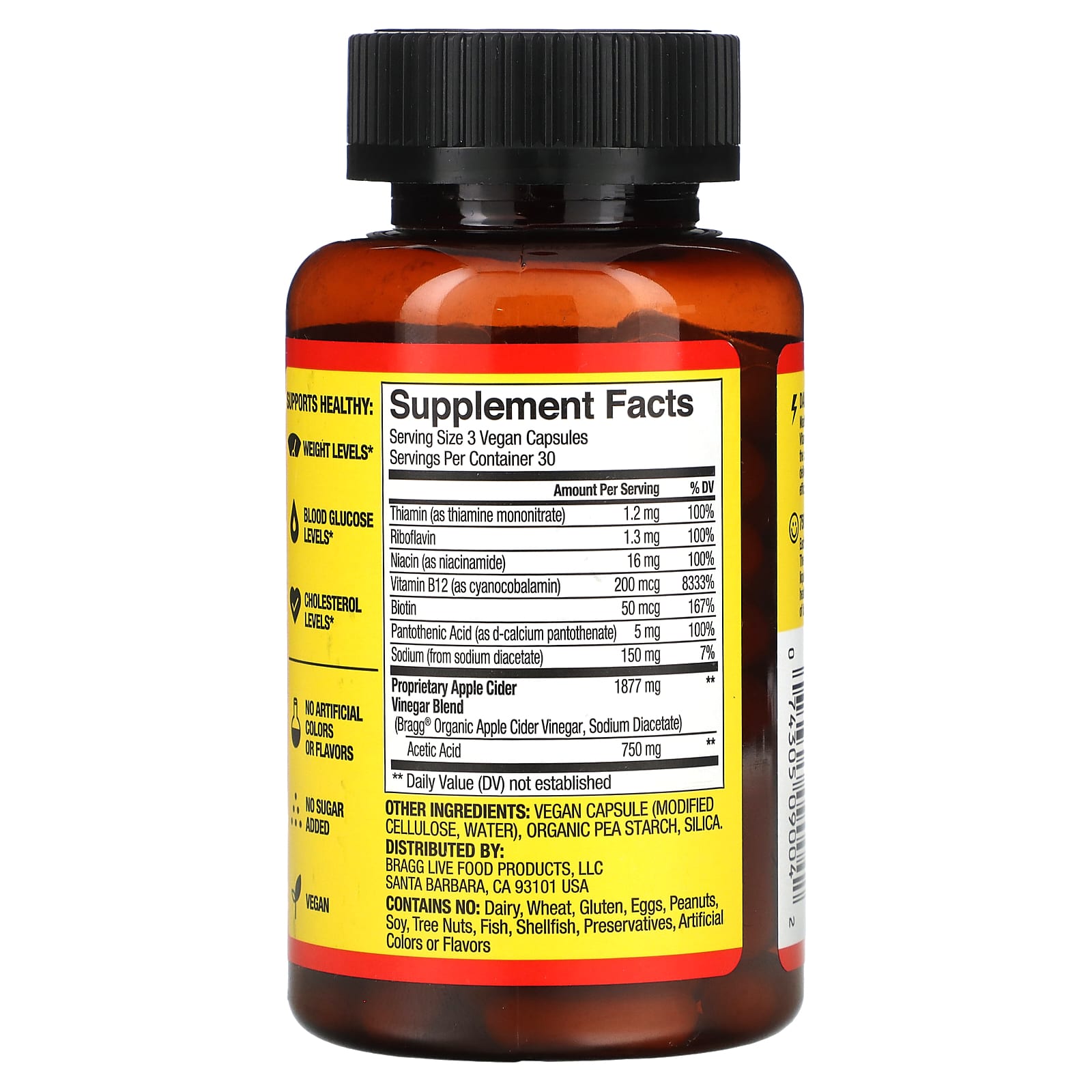 Bragg, True Energy Apple Cider Vinegar + 6 B Vitamins, Caffeine Free