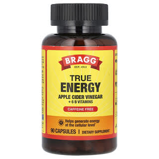 Bragg, True Energy, Vinagre de Maçã + 6 Vitaminas B, Sem Cafeína, 90 Cápsulas