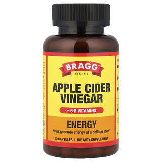 Bragg, Energía, Vinagre de sidra de manzana más 6 vitaminas B, 90 cápsulas