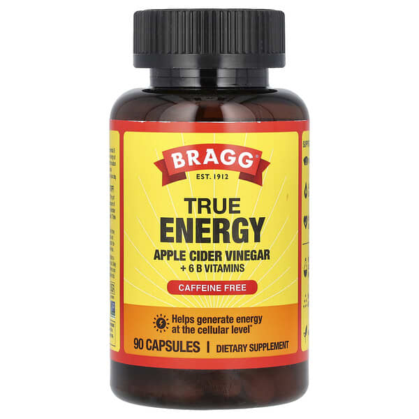 Bragg, True Energy 蘋果醋 + 6 種 B 族維生素，無咖啡萃取，90 粒膠囊
