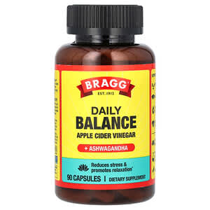 Bragg, Daily Balance Apple Cider Vinegar + Ashwagandha, tägliches Gleichgewicht, Apfelessig + Ashwagandha, 90 Kapseln'