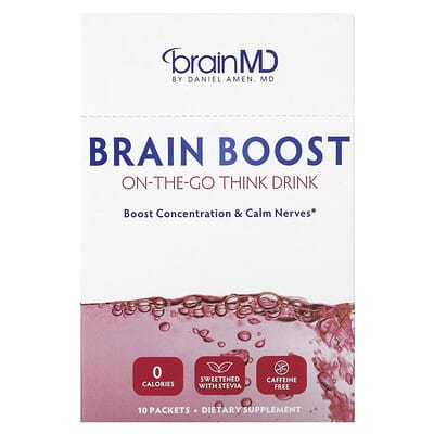 BrainMD, Brain Boost, Think Drink on the Go, Caffeine-Free, 10 Sachets