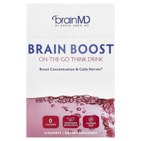 BrainMD, Brain Boost, On-The-Go Think Drink, Caffeine Free, 10 Packets — product photo 1
