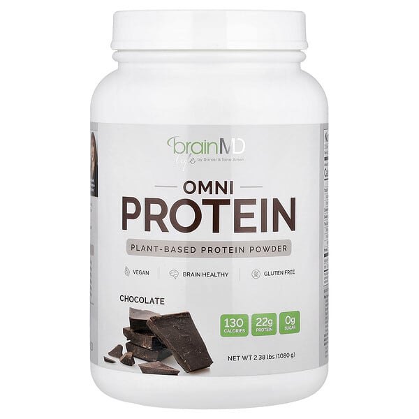 BrainMD, Omni Protein, Plant-Based Protein Powder, Chocolate, 2.38 lbs (1,080 g) — product photo 1