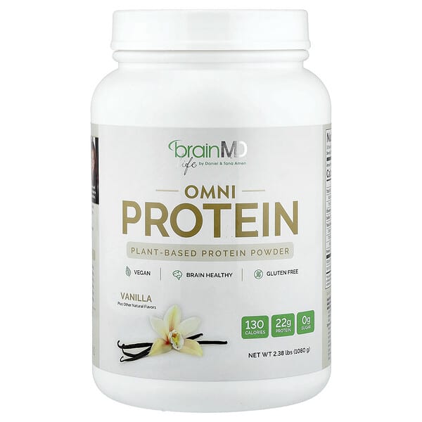 BrainMD, Omni Protein, Plant-Based Protein Powder, Vanilla, 2.38 lbs (1,080 g) — product photo 1