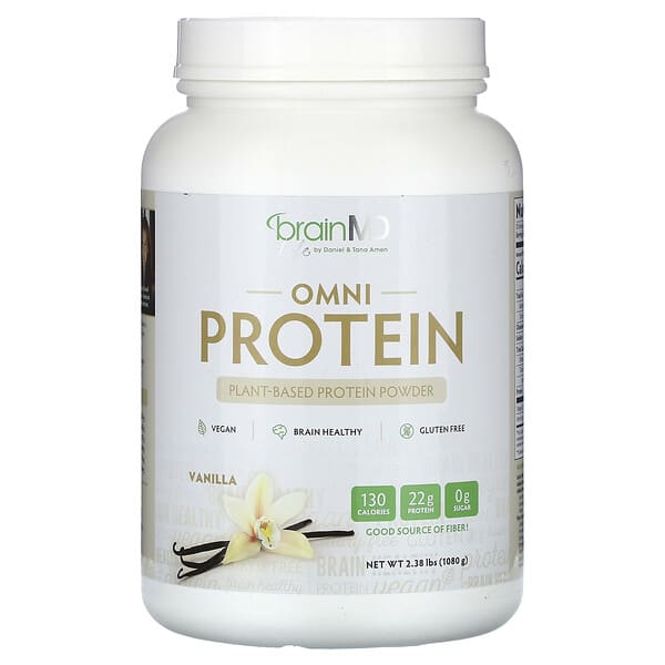 BrainMD, Omni Protein, 식물성 프로틴 파우더, 바닐라, 1,080g(2.38lbs)