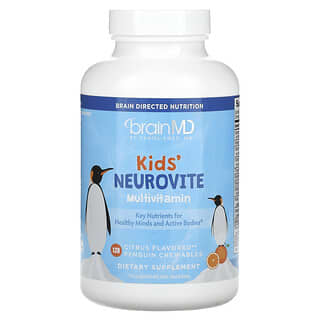 BrainMD, Suplemento multivitamínico Neurovite para niños, Cítricos, 120 comprimidos masticables Penguin