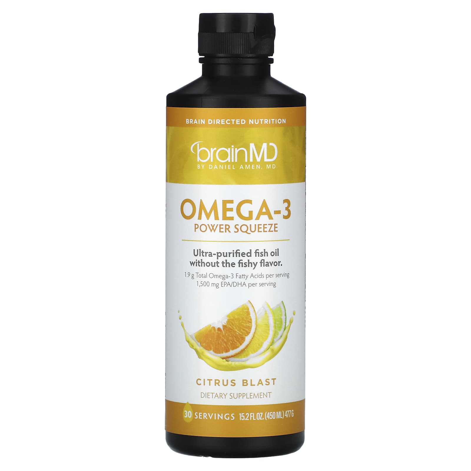 BrainMD, Omega3 파워 스퀴즈, 시트러스 블라스트, 477g(15.2fl oz)