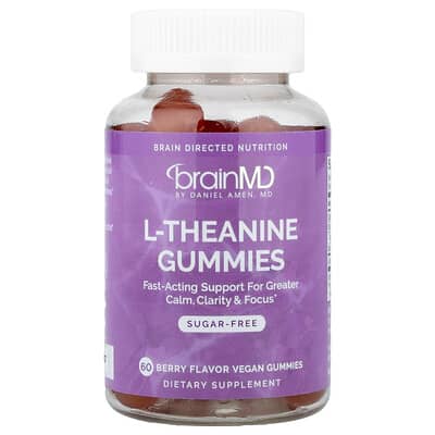 BrainMD, L-Theanine Gummies, Berry Flavor, 60 Vegan Gummies (100 mg Each)