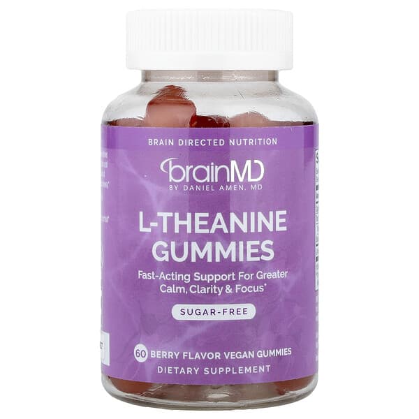 BrainMD L-theanine Gummies, Berry, 60 Vegan Gummies (100 mg per Gummy)
