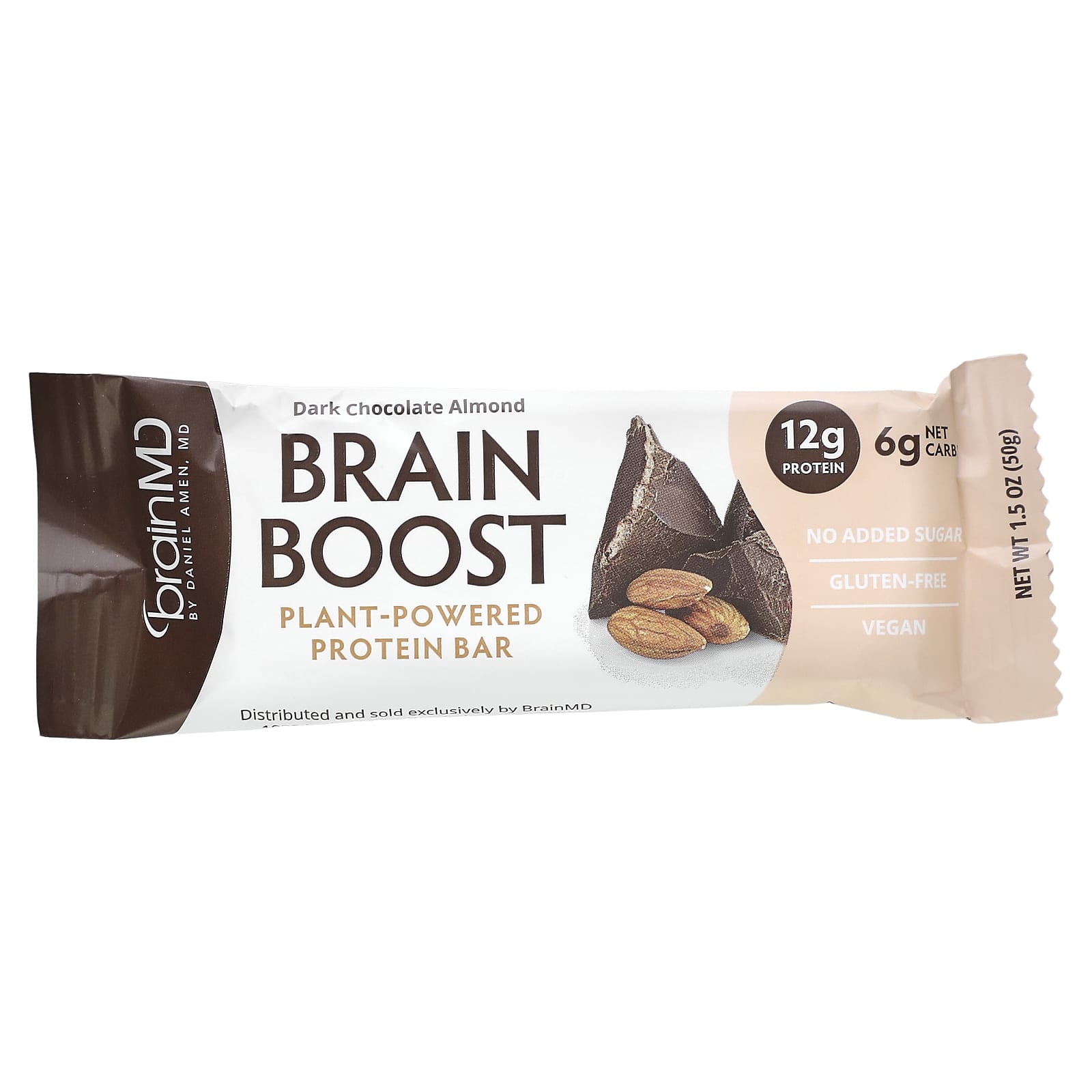 BrainMD, 브레인 부스트, 식물성 단백질 바, 다크 초콜릿 아몬드, 10개, 개당 50g(1.5oz) Brainmd, 브레인 부스트, 식물성 단백질 바, 다크 초콜릿 아몬드, 10개, 개당 50G(1.5Oz)