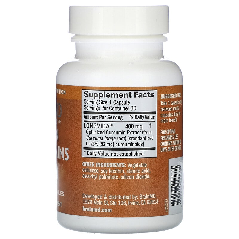 Brain Curcumins, 30 Cápsulas Veganas (400 mg por Cápsula)