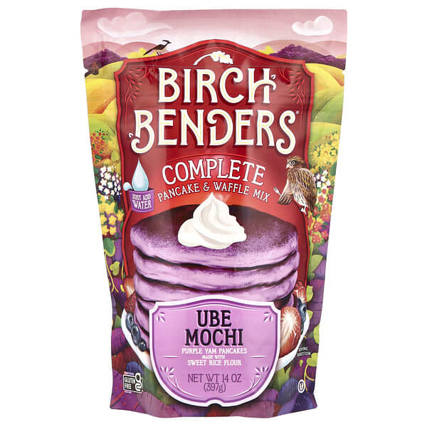 Birch Benders, コンプリート パンケーキ&ワッフル ミックス、ウベ モチ、397g(14オンス)